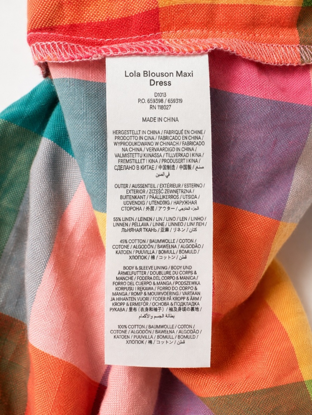 NWT Boden Lola Blouson Maxi Dress US 6R Rainbow Multigingham Linen Cotton - Picture 5 of 6